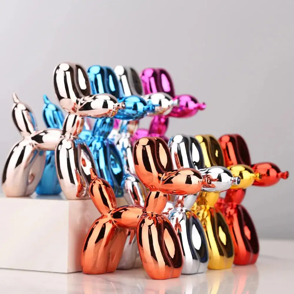 Mini Ceramic Balloon Dog Statue collection in vibrant colors, showcasing smooth ceramic finishes and glossy surfaces.