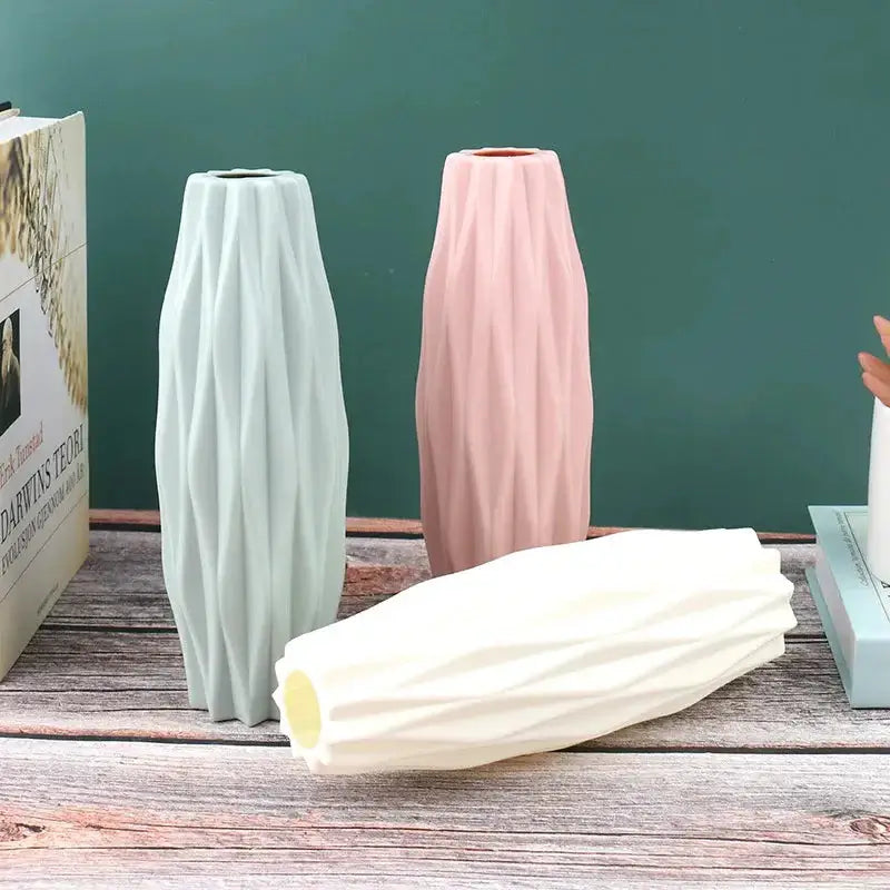 Diamond Pattern Faux Ceramic Vase in pastel colors, perfect for displaying flowers or decorative purposes.