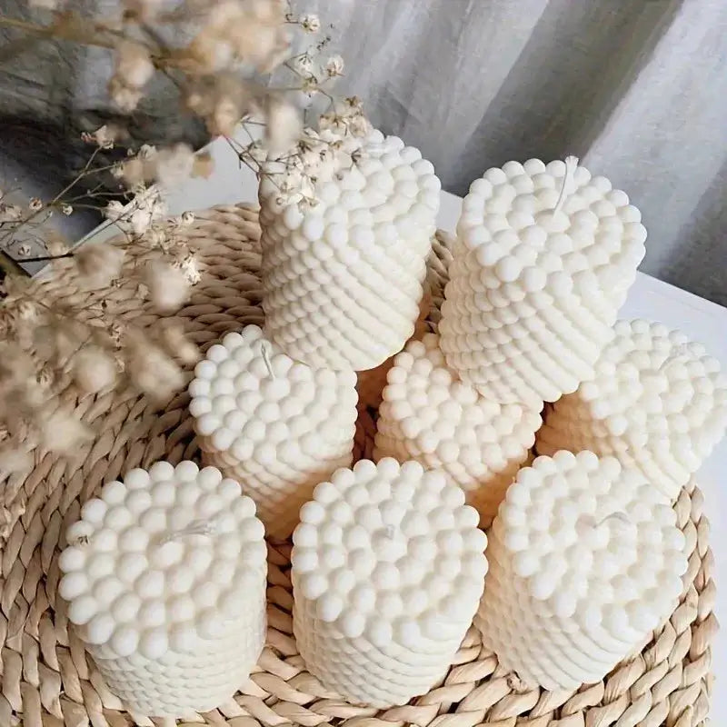 Bubble Bliss Candle Mold showcased with unique bubble design candles in a beautiful arrangement.