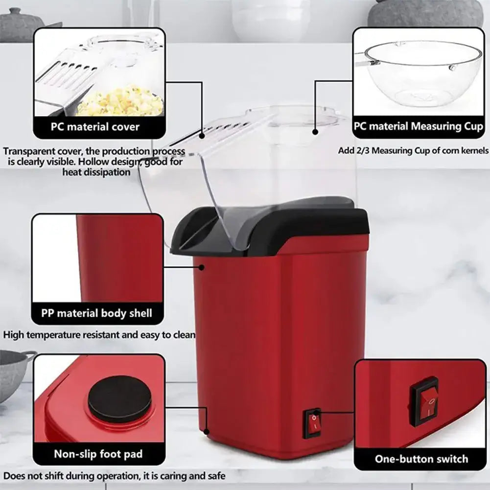 Home Hot Air Popcorn Maker - NestNexus features user-friendly design and quick snack prep with transparent cover and measuring cup.