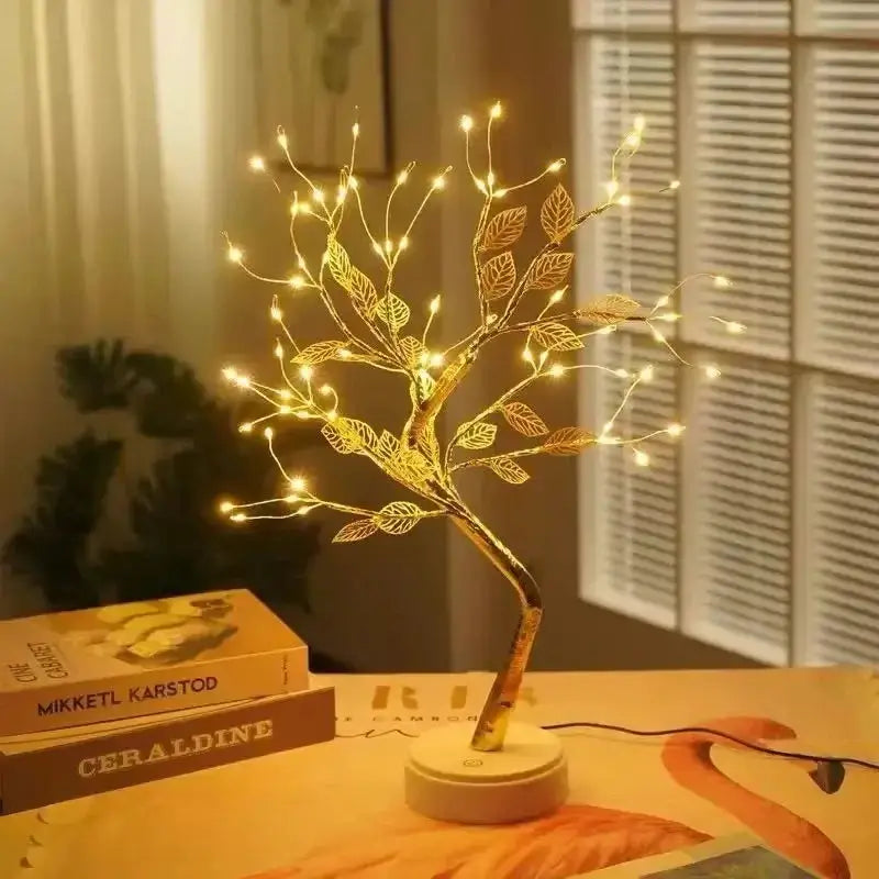 Cherry Blossom LED Bonsai Tree with warm LED lights illuminating a stylish decorative design.