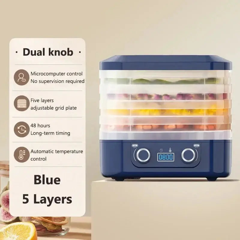 ThermoSafe Food Dehydrator - NestNexus with five layers for efficient food drying and nutrient preservation.