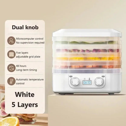 ThermoSafe Food Dehydrator - NestNexus with dual knob, 5 layers, automatic temperature control, and microcomputer features.