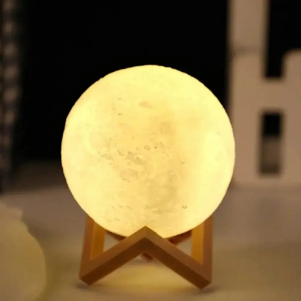 DIY Moon Light Night Kit glowing moon lamp on a wooden stand, perfect for children's rooms and creative projects.